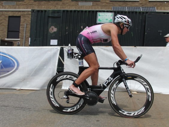 Women's winner Tereza Macel followed a blazing swim with an even more blazing bike